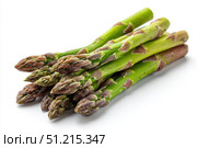 Fresh green asparagus spears grouped in clusters isolated on transparent white background. Detailed texture and vibrant color. Close-up studio of group of fresh asparagus stalks arranged neatly. Стоковое AI-изображение, AI-художник Марина Демидюк / Фотобанк Лори