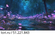 Bioluminescent mushrooms glowing softly, casting luminous blue green light along shadowy forest trail, revealing mystical woodland landscape during midnight hours. Стоковое AI-видео, аниматор Юрий Поздников / Фотобанк Лори