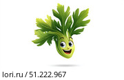 Celery with a cheerful face 3d character, transparent backgroun. Стоковое AI-изображение, AI-художник ALLA YURTAYEVA / Фотобанк Лори