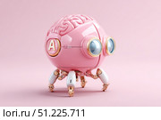 Futuristic pink robot with brain design and robotic legs on a soft pink background. Стоковое AI-изображение, AI-художник Zakharova Natasha / Фотобанк Лори