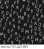 Hand drawn vector alphabet seamless pattern. Chalk painted grunge letters A-Z on black. Sans serif font. Latin uppercase handwriting symbols. Стоковая иллюстрация, иллюстратор Вера Федорова / Фотобанк Лори