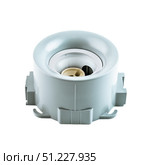 Ceiling recessed spotlight mounting unit for stretch ceiling systems, isolated on white background, used as lighting accessory and installation part. Стоковое фото, фотограф Татьяна Терехина / Фотобанк Лори