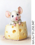 Adorable Chibi Mouse Peeking Out of a Large Cheese Wheel. Generative AI. Стоковое AI-изображение, AI-художник Roman Zavorotny / Фотобанк Лори