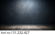 Dark Room With Wooden Floor and Spotlit Wall. Generative AI. Стоковое AI-изображение, AI-художник Roman Zavorotny / Фотобанк Лори