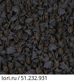 Dense cluster of roosting bats with dark wings. Стоковое AI-изображение, AI-художник Татьяна Лобанова / Фотобанк Лори