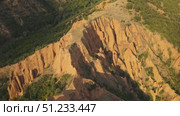 Stob Earth Pyramids Bulgaria Aerial View Over Sandstone Hills and Valleys. Стоковое видео, видеограф Mihail Mihaylov / Фотобанк Лори