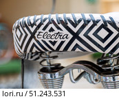Stylish Electra Bicycle Seat with Bold Geometric Design. Редакционное фото, фотограф Sergakoff / Фотобанк Лори