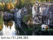 Russia. Summer landscape of the Ruskeala mountain park. The turquoise and marble canyon in summer. Russia, Republic of Karelia, village of Ruskeala. Стоковое фото, фотограф Photojuli / Фотобанк Лори