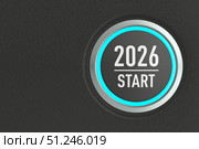 push button with tex 2026 on dark background. 3D illustration. Стоковая иллюстрация, иллюстратор Ильин Сергей / Фотобанк Лори