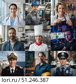 Collage of portraits of people of various professions. AI generated. Стоковое AI-изображение, AI-художник Андрей Аркуша / Фотобанк Лори