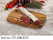 Spanish dry Fuet sausages snack. Стоковое фото, фотограф Андрей Старостин / Фотобанк Лори