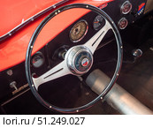 Classic Vintage Fiat 500 C Sport Car Steering Wheel Detail (2024 год). Редакционное фото, фотограф Sergakoff / Фотобанк Лори