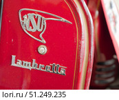 Vintage NSU Lambretta Scooter Close-Up (2024 год). Редакционное фото, фотограф Sergakoff / Фотобанк Лори