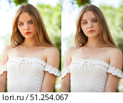 Female face before and after retouch. Стоковое фото, фотограф Андрей Аркуша / Фотобанк Лори