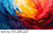 Colorful abstract painting mixing red, yellow and blue with impasto technique. Стоковое фото, фотограф David Kashakhi / Фотобанк Лори