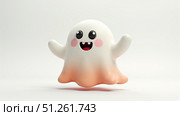 Funny ghost on a white background. One of the symbols of Halloween. Copy space. AI generative. Стоковое AI-изображение, AI-художник Роман Дзюбало / Фотобанк Лори