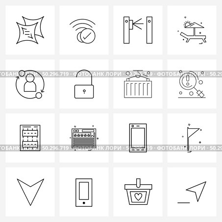 16 Universal Line Icons for Web and Mobile appraisal increment, beach, entrance, beach, train Vector Illustration. Стоковая иллюстрация, агентство Ingram Publishing / Фотобанк Лори