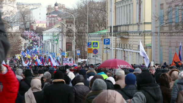 26 февраля 2017 года - марш памяти Бориса Немцова в Москве. Редакционное видео, видеограф Овсеенко Надежда / Фотобанк Лори
