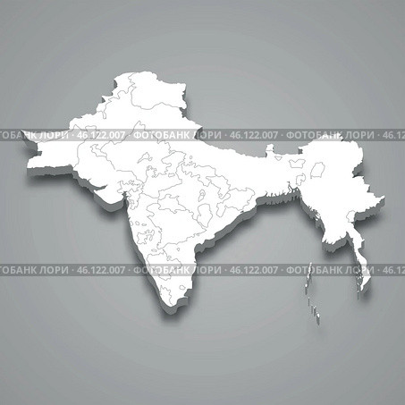 3d isometric map of British Raj Indian Empire isolated with shadow. Стоковая иллюстрация, иллюстратор Максим Гребешков / Фотобанк Лори