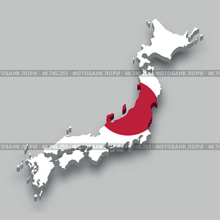 3d isometric Map of Japan with national flag. Стоковая иллюстрация, иллюстратор Максим Гребешков / Фотобанк Лори