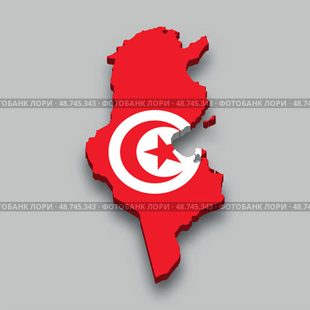 3d isometric Map of Tunisia with national flag. Стоковая иллюстрация, иллюстратор Максим Гребешков / Фотобанк Лори