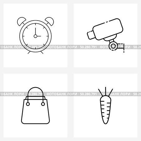4 Editable Vector Line Icons and Modern Symbols of alarm, shopping, camcorder, bag, carrot Vector Illustration. Стоковая иллюстрация, агентство Ingram Publishing / Фотобанк Лори