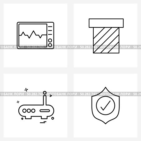 4 Interface Line Icon Set of modern symbols on heart ecg, tech, archive, wife, shield Vector Illustration. Стоковая иллюстрация, агентство Ingram Publishing / Фотобанк Лори