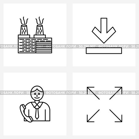 4 Interface Line Icon Set of modern symbols on industry, call, city, previous, seo Vector Illustration. Стоковая иллюстрация, агентство Ingram Publishing / Фотобанк Лори