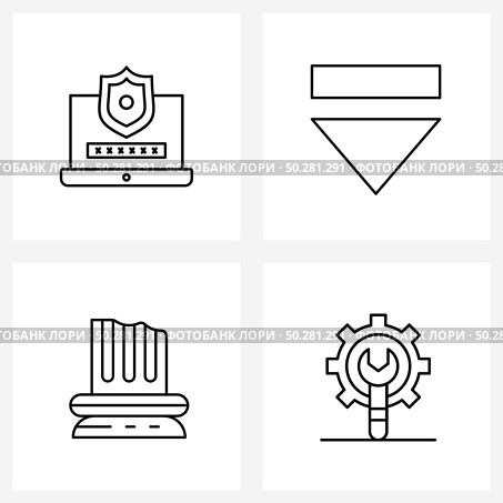 4 Interface Line Icon Set of modern symbols on secure laptop, Greek, protection, media, configuration Vector Illustration. Стоковая иллюстрация, агентство Ingram Publishing / Фотобанк Лори