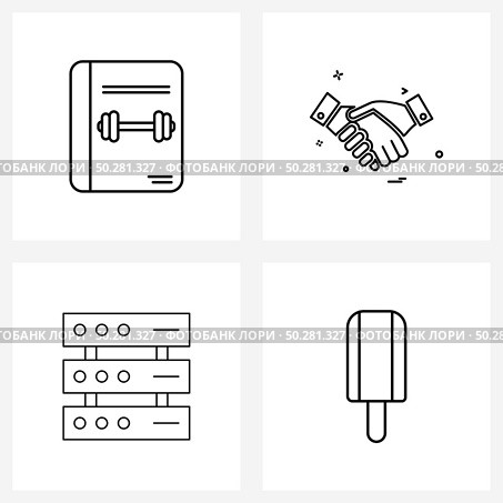 4 Universal Line Icons for Web and Mobile gym, network, dumbbell, meet, food Vector Illustration. Стоковая иллюстрация, агентство Ingram Publishing / Фотобанк Лори