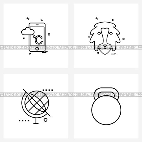 4 Universal Line Icons for Web and Mobile temp; coordinates; lion; forest; globe Vector Illustration. Стоковая иллюстрация, агентство Ingram Publishing / Фотобанк Лори