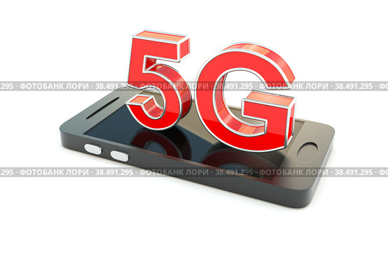 5G on the smartphone concept 3D illustration. Стоковая иллюстрация, иллюстратор Максим Иванов / Фотобанк Лори
