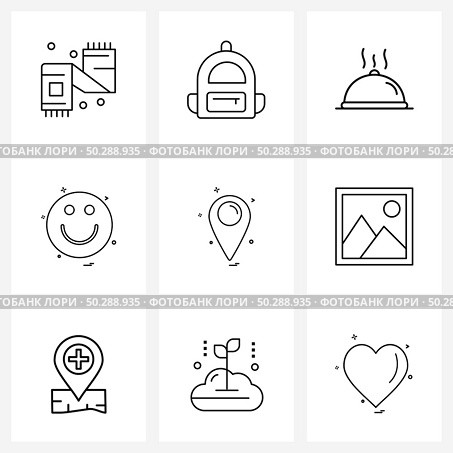 9 Universal Icons Pixel Perfect Symbols of navigate, dish, smile, emote Vector Illustration. Стоковая иллюстрация, агентство Ingram Publishing / Фотобанк Лори