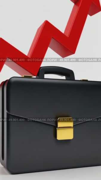 A 3D icon of a rising stock arrow with a briefcase at the base, finance and success metaphor. Стоковое AI-видео, аниматор Sergey Grishin / Фотобанк Лори