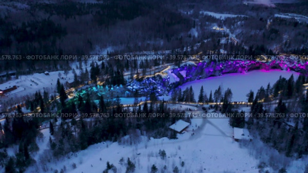 a beautiful view of the illumination of the ruskela mountain park. republic of karelia. Стоковое видео, видеограф Николай Титюк / Фотобанк Лори