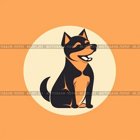 A black and brown dog is seated in front of a white circle. Стоковое AI-изображение, AI-художник Данила Большаков / Фотобанк Лори