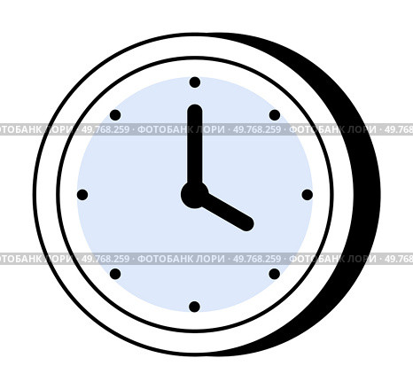 A black-and-white clock with a blue clock face consists of two hands and twelve small dots marking each hour. Ideal for time management, schedules, punctuality, teaching, and decor.. Black and White Vector Clock with Blue Face, Two Hands, and Twelve Small Dots for Hour Markings. Стоковая иллюстрация, агентство Ingram Publishing / Фотобанк Лори