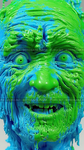 A blue-green man with open eyes, an abstract background of blue and green colors, emotional distortions of the figure. An abstract concept of horror. Стоковое AI-изображение, AI-художник Ярославский Максим / Фотобанк Лори