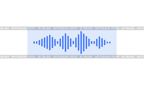 A blue waveform visual is displayed on a light background, representing sound, audio, or signal data. The style is clean, simple, and modern with symmetrical wave peaks and valleys.. Blue waveform symbolizing audio or sound data in a minimalist, modern, and simple design style. Стоковая иллюстрация, агентство Ingram Publishing / Фотобанк Лори