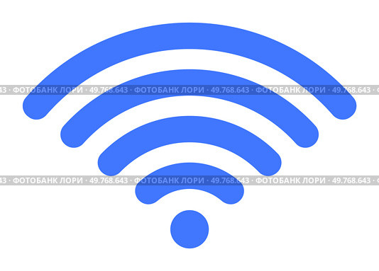 A blue Wi-Fi signal symbol is displayed with five concentric semi-circles and a dot at the center. Ideal for technology, internet, wireless communication, connectivity, and network themes.. Blue Wi-Fi Signal Symbol with Concentric Semi-Circles and Dot in the Center. Стоковая иллюстрация, агентство Ingram Publishing / Фотобанк Лори