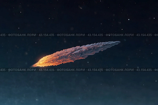 a burning comet , an asteroid flying in the sky. Стоковое фото, фотограф Андрей Знаменский / Фотобанк Лори