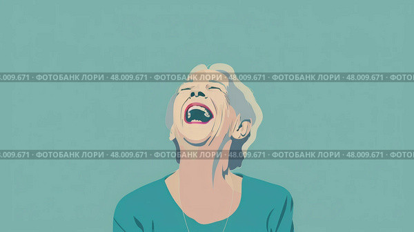 A cheerful older woman laughs heartily in a peaceful environment, showcasing her joy and lighthearted spirit. Стоковое AI-изображение, AI-художник Данила Большаков / Фотобанк Лори