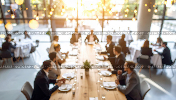 A corporate boardroom setting symbolizing strategic business planning and executive decision-making in a modern, upscale environment during sunset. Стоковое AI-изображение, AI-художник Igor Tichonow / Фотобанк Лори