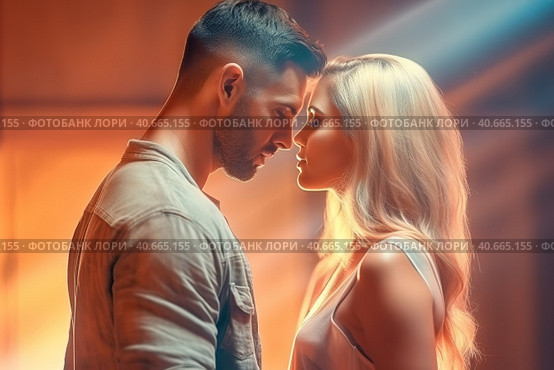 A couple in love calms down, look at each other. Generative AI. Стоковое AI-изображение, AI-художник Юрий Поздников / Фотобанк Лори