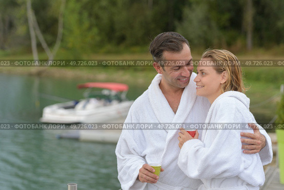 a couple in their bathrobes. Стоковое фото, агентство Ingram Publishing / Фотобанк Лори