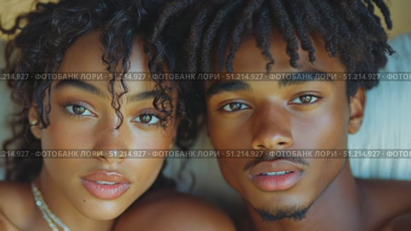 A couple relaxes in a warm, bright atmosphere, leaning close and sharing a moment full of love and affection as sunlight illuminates their faces. Стоковое AI-видео, аниматор Данила Большаков / Фотобанк Лори