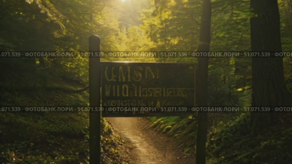 A dirt path through a forest leads to a sign at the entrance. Стоковое AI-видео, аниматор Данила Большаков / Фотобанк Лори