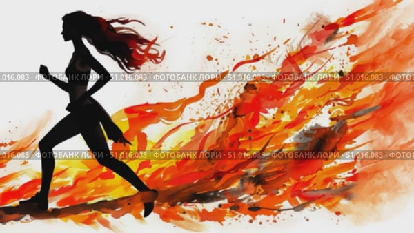 A dynamic silhouette runs amidst vibrant flames, symbolizing strength and resilience in a challenging environment. Стоковое AI-видео, аниматор Данила Большаков / Фотобанк Лори