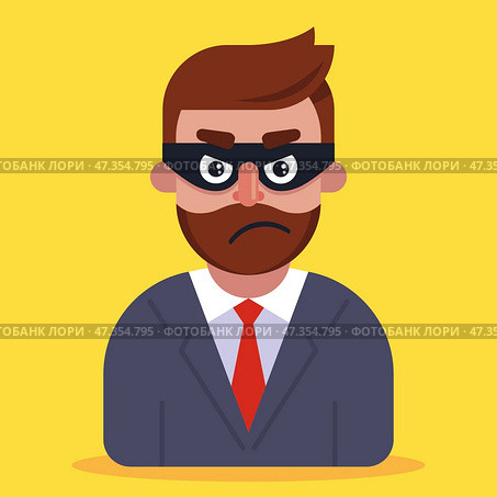 A fraudster in a business suit and a mask hiding his face. Стоковая иллюстрация, иллюстратор Вячеслав Беспутин / Фотобанк Лори