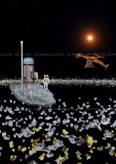 A futuristic concept of mankind mining for minerals on the asteroid belt. Стоковое фото, фотограф Mark Stevenson/Stocktrek Images / ТАСС / Фотобанк Лори